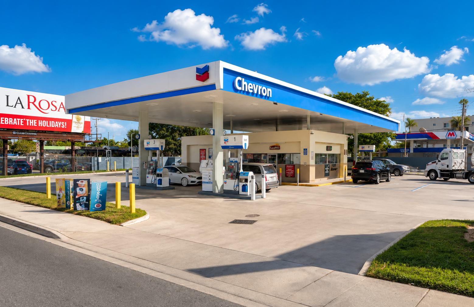 Chevron gas station with fuel canopy and ExtraMile store at 2190 NW 36th Street, Miami, Florida