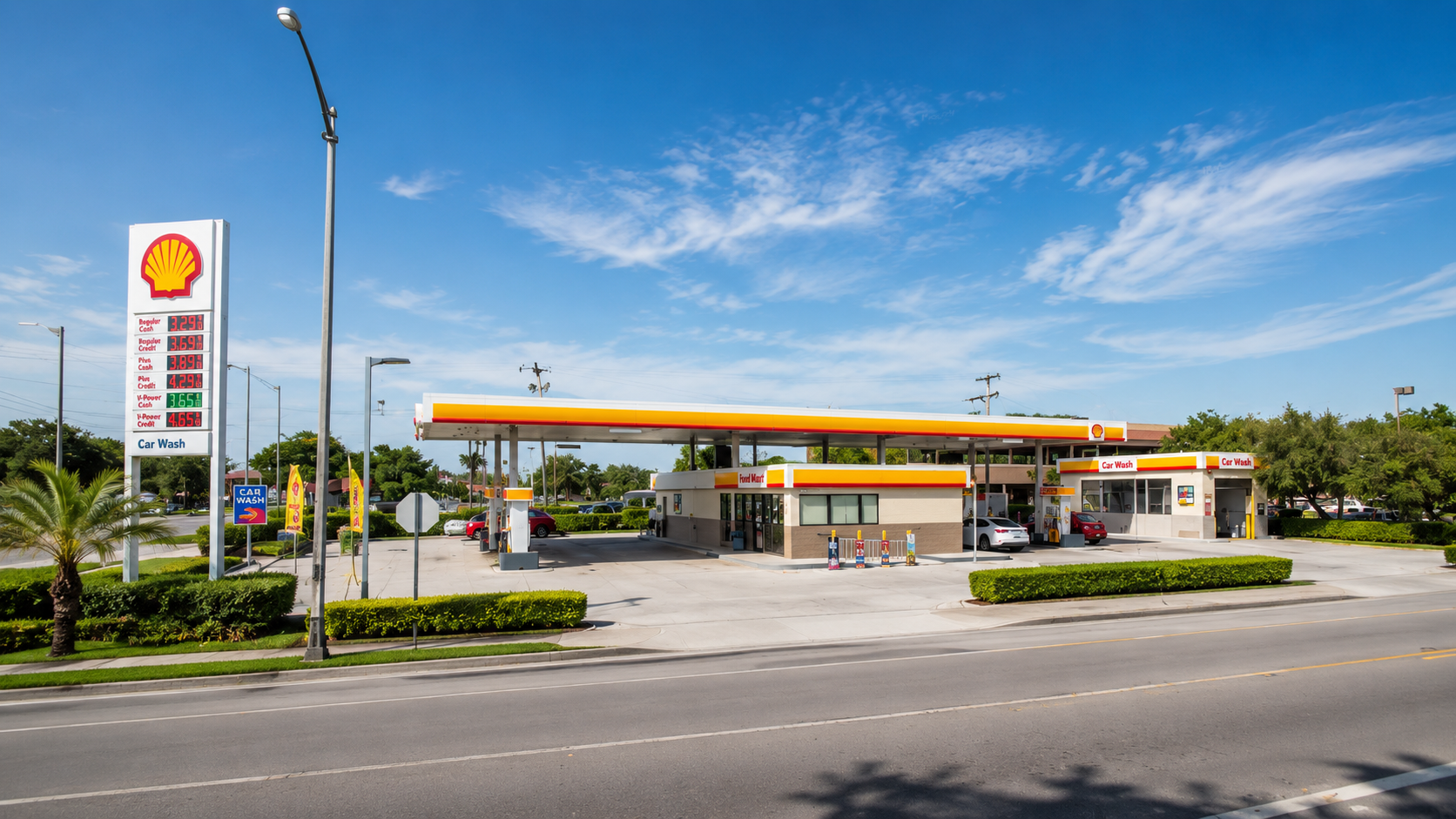 Gas station with fuel canopy and car wash at 13701 Coral Way in west Miami-Dade, Florida