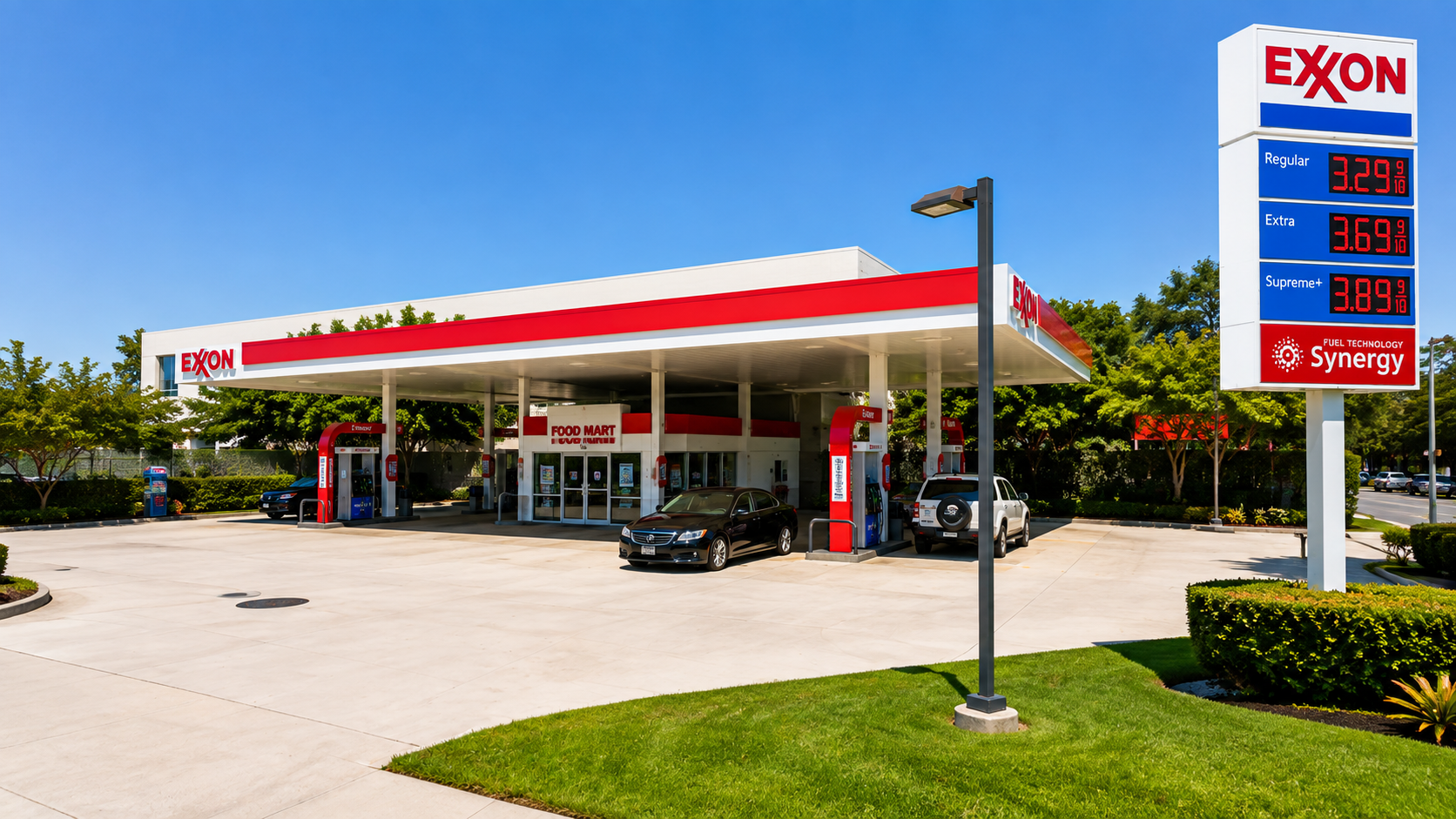 Exxon gas station with Food Mart convenience store and fuel canopy at 13695 SW 42nd Street, Miami, Florida