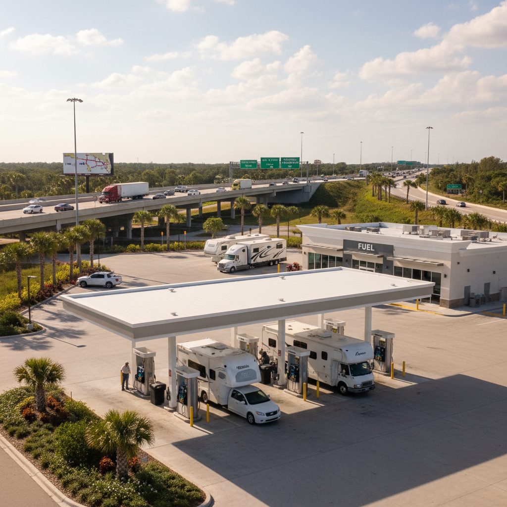 Florida Fuel Corridors: I-95, I-75, I-10, and the Turnpike — Florida gas station property photograph