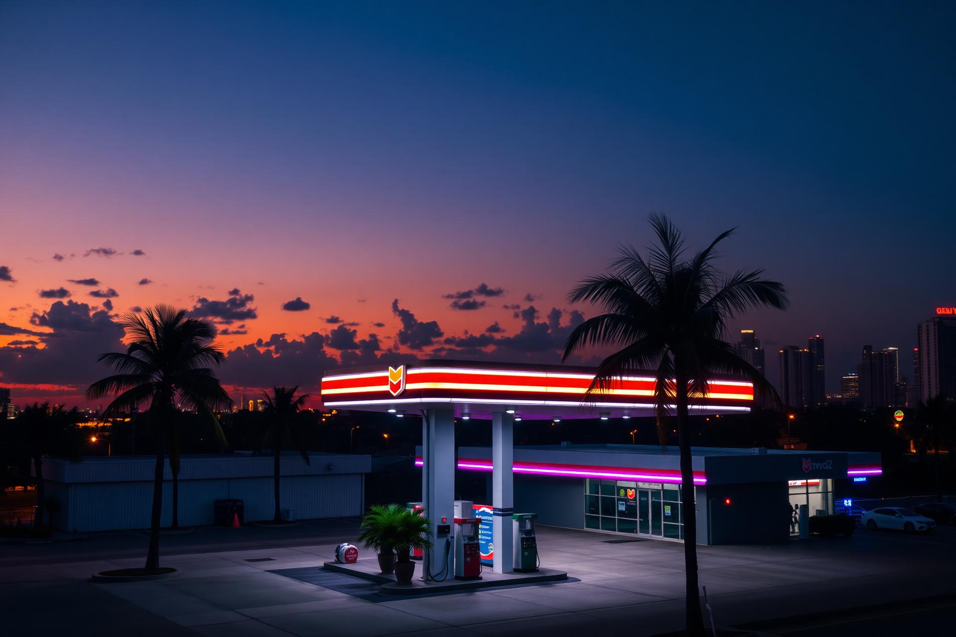 Modern Florida gas station at dusk